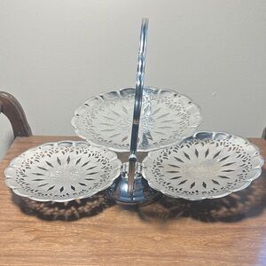 Vintage serving tray Tripple tray Serving set Foldable tray Cake stand